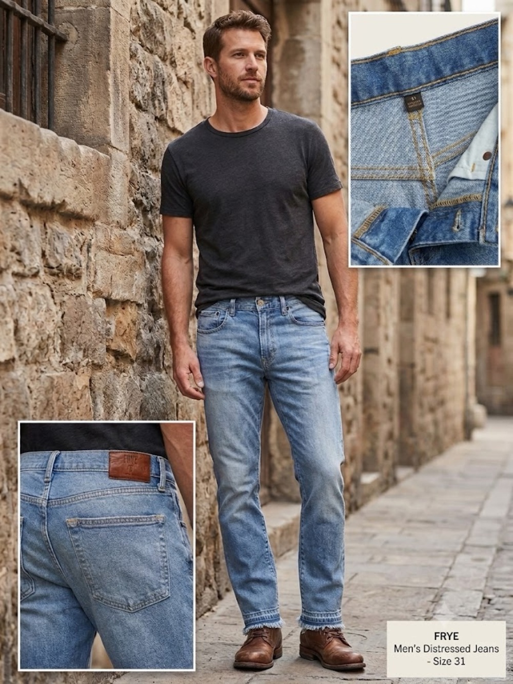 Frye Men's Light Blue Washed Slim Straight Jeans